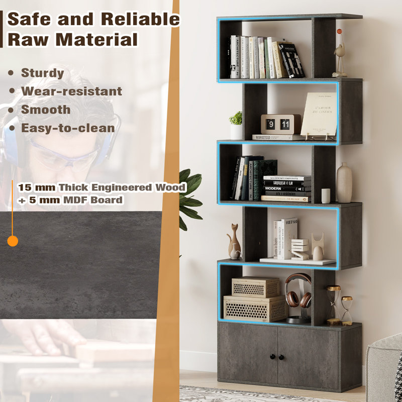 183cm H x 70cm W Geometric Bookcase, Grey