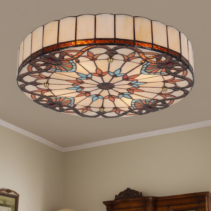 20'' Tiffany-style 4-light Stained Glass Flush Mount Ceiling Light