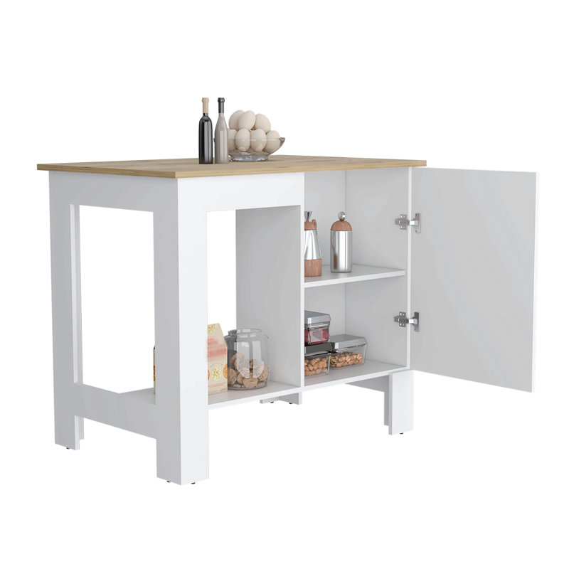 Atenea Kitchen Island, Single Door Cabinet, Shelf White / Macadamia