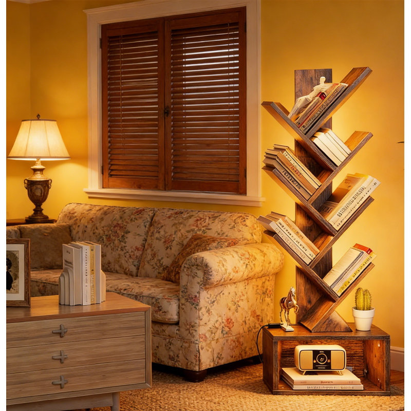Small Erwin Floor Standing Book Shelf , LED Book Tree Bookcase With Storage Organizer, For Living Room, Bedroom & Home Office