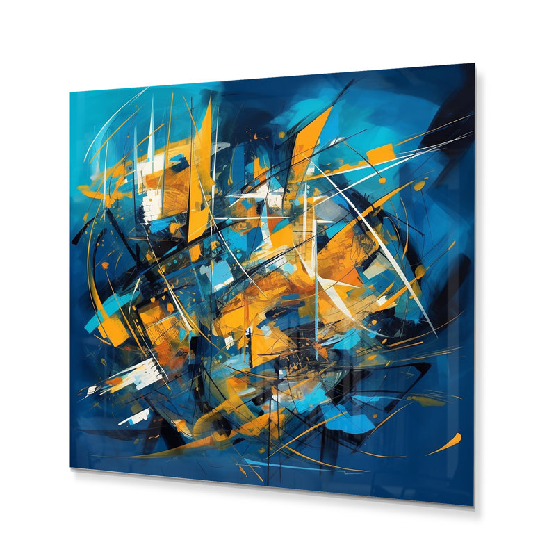 Nitsch bleu et jaune pierre fluide III sur toile, 23" H x 23" W, Métal métal