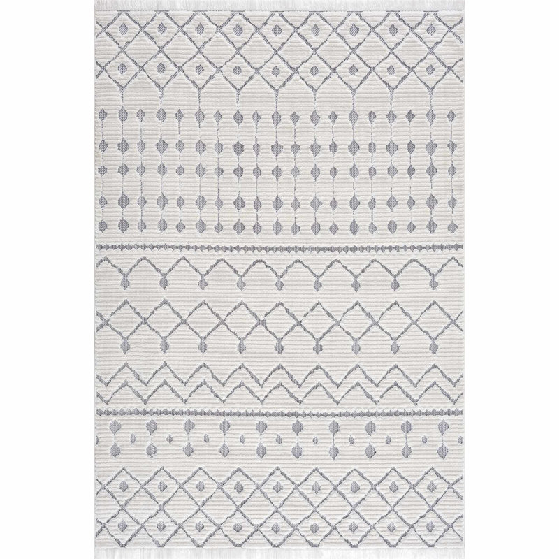 Bayyinah Farmhouse Moroccan White Area Rug, Rectangle 8'10" x 12"