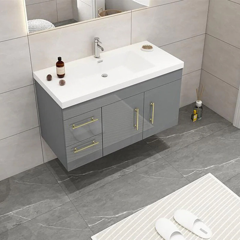 Ensemble de meuble-lavabo simple mural 42 po, Gris brillant