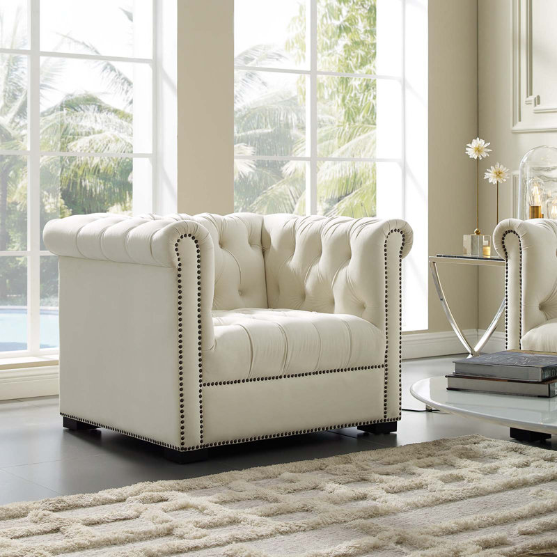 Modway Heritage Upholstered Velvet Armchair, Ivory