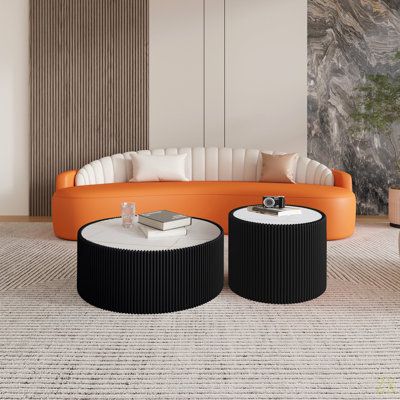 Table basse moderne en cuir avec plateau en marbre pour meubles de salon