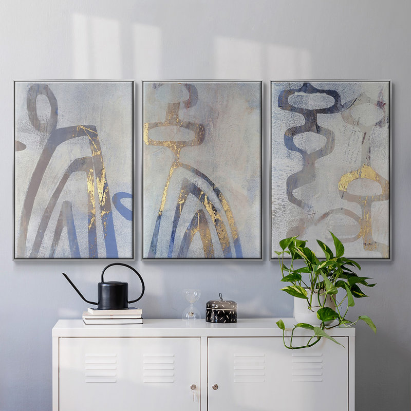 Linx I - Ensemble de 3 reproductions encadrées sur toile, Argent, H 36 po x l 72 po