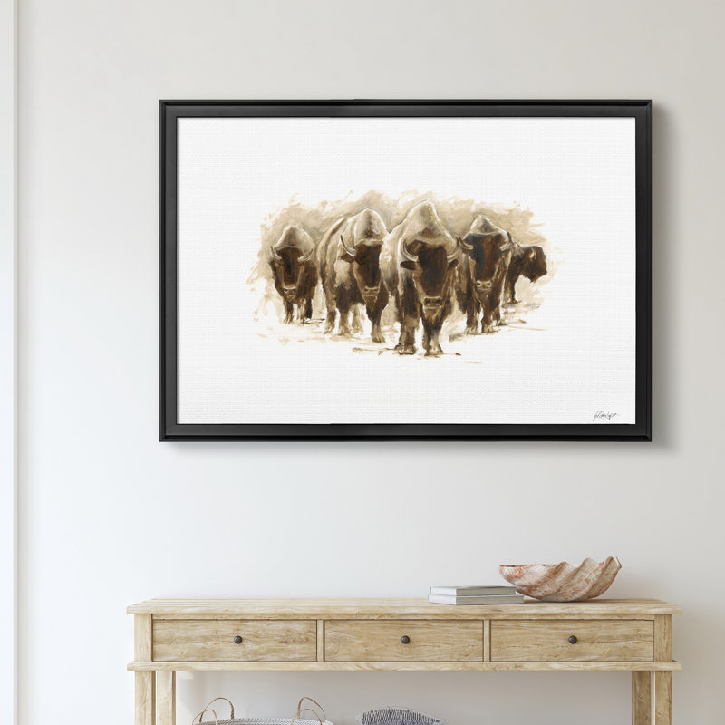 «Herd of Bison I», reproduction d'art sur toile encadrée, H 18,5 po x l 24,5 po x P 1,5 po, Noir