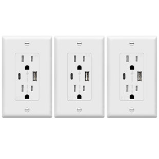 USB Wall Outlet Charger, Type C and Type A, 15A Decorator Receptacle (Set of 3)