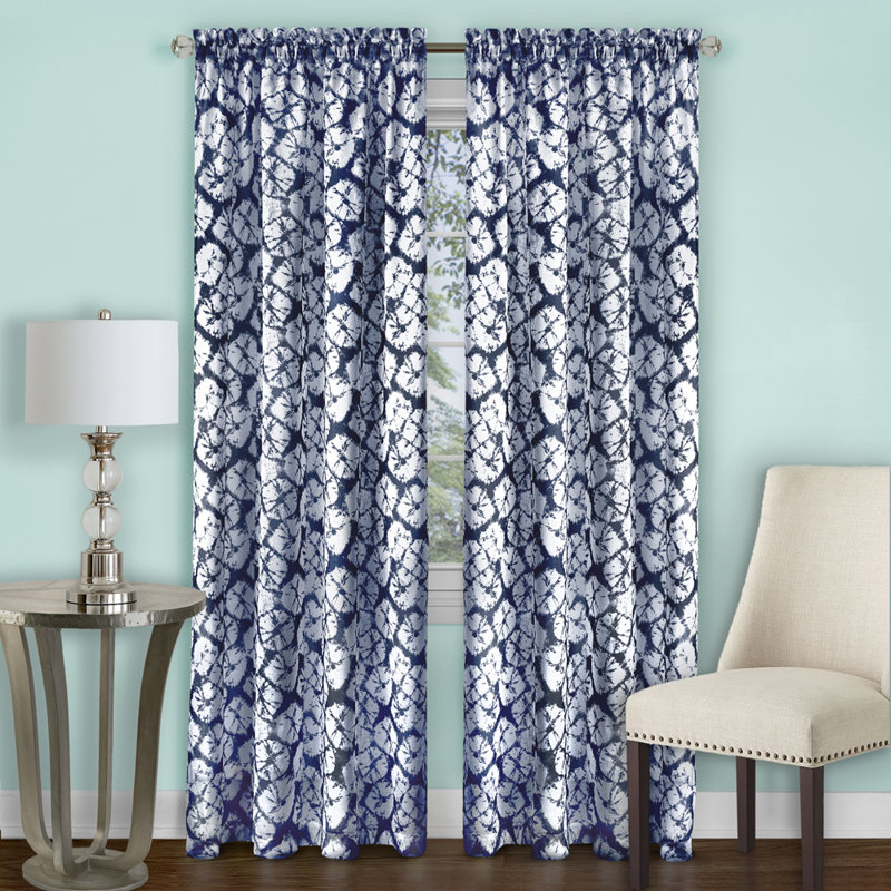 Bowerton Semi Sheer Curtain Single Panel, 52"W x 63"L, Navy