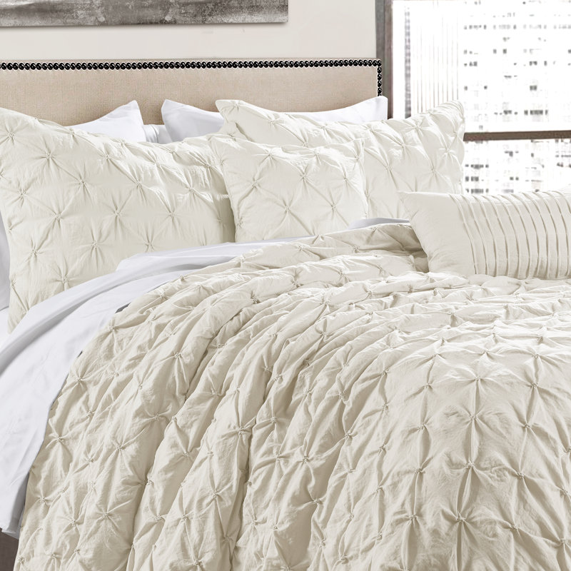 Ravello Microfiber Comforter Set, Full Comforter+2 Standard Shams+ 2 Throw Pillows, Ivory