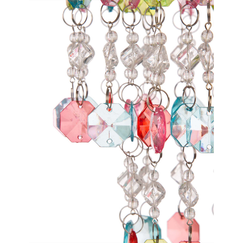 19.25"H Solar Hanging Lighted Wind Chimes with Acrylic Multicolored Jewel Bead, Green/Pink