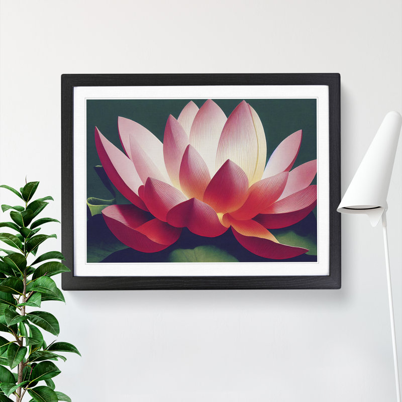 Desirable Lotus Flower 1 Piece Single Picture Frame Painting, 25cm H x 34cm W x 2cm D, Black