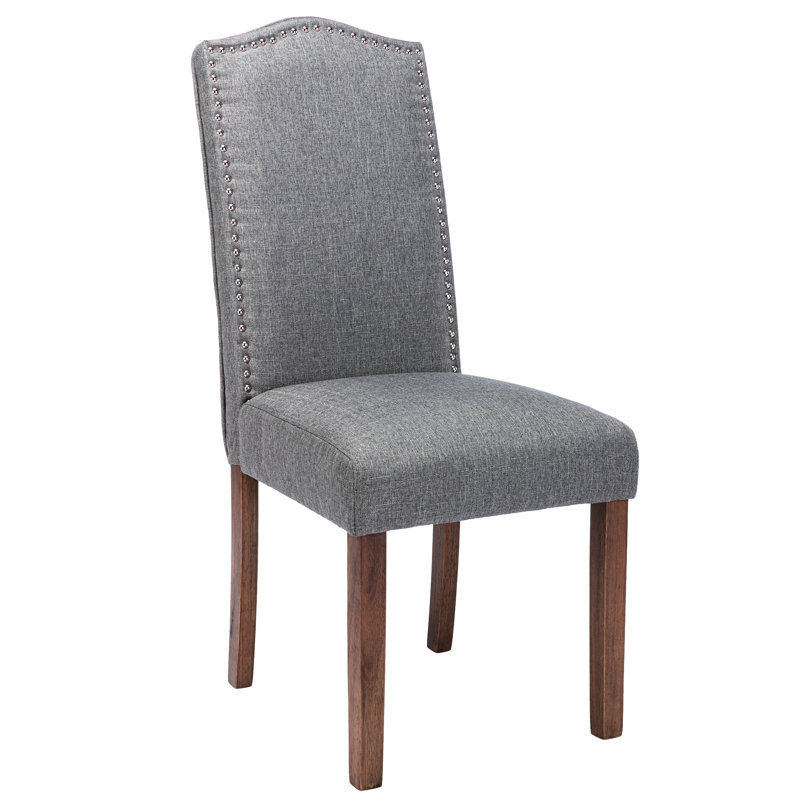 Upholstered Fabric Nailhead Trim Wood Dining Chairs Side Chair, Gray