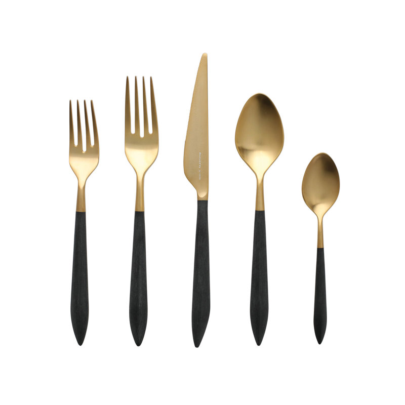 VIETRI Ares Stainless Steel Flatware Set, Gold/Black