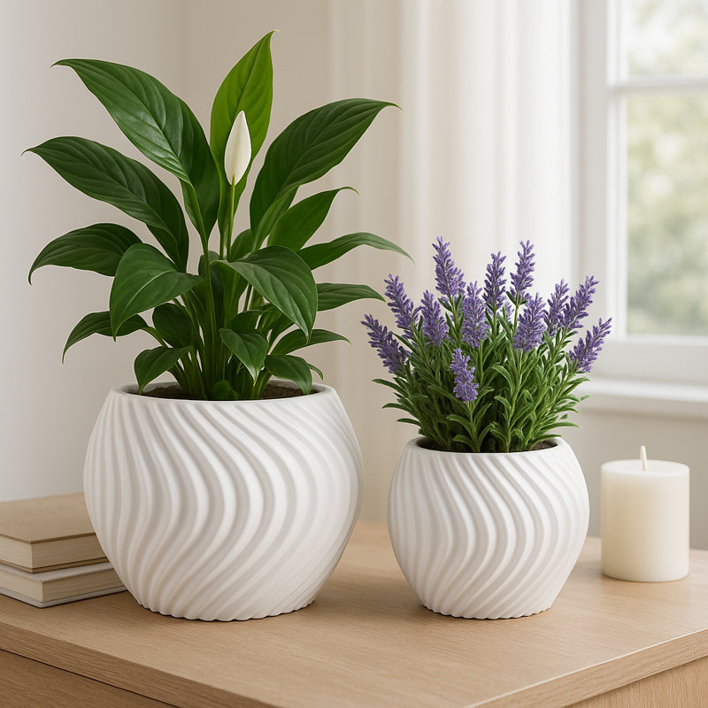 Polyresin Planters With Twisted Design And Sculptural Detailing, Set Of 2, White
