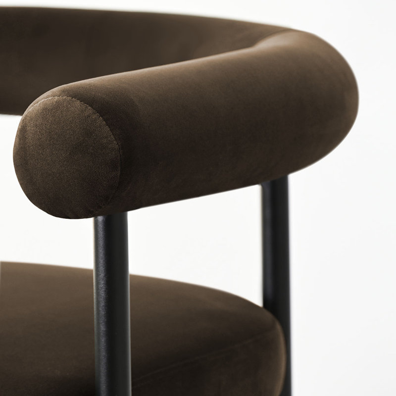 Modern 24" Upholstered Velvet Solid Back Counter Stool with Arms (Set of 2), Chocolate Brown