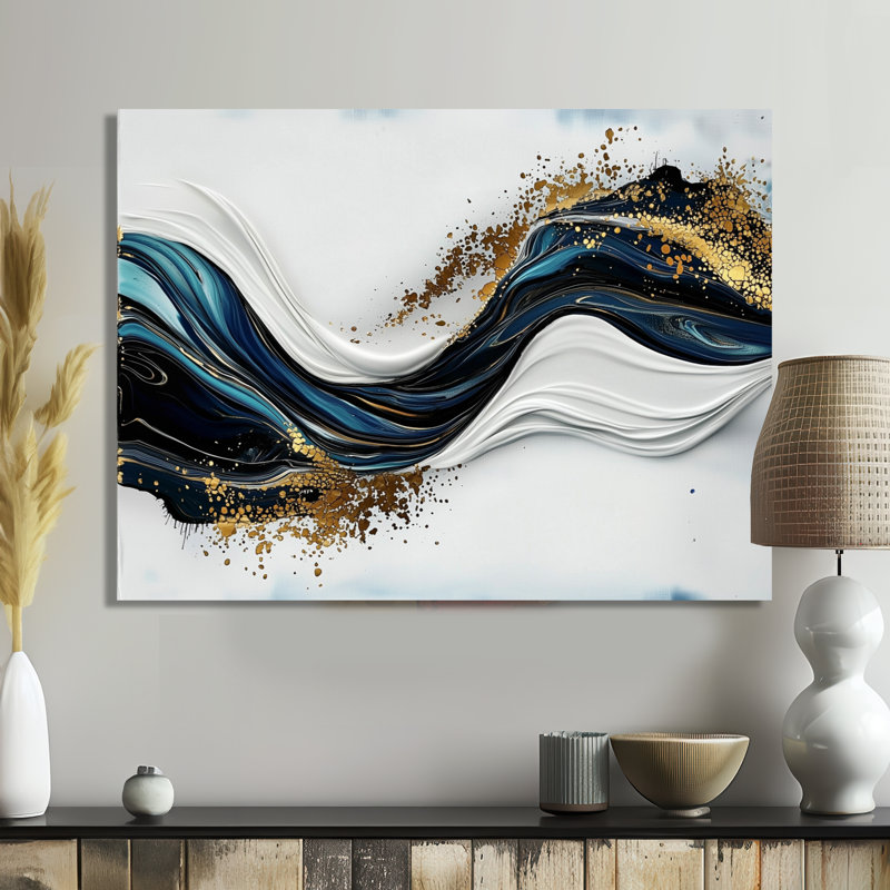 Décoration murale en métal Golden Silence Of Minimal Marble River II - Minimalisme abstrait, 34" H x 44" W