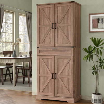 72'' Kitchen Pantry Cabinet, Shelf Storage Cabinet with 8 Door Shelves, 2 CABINETS and 1 Drawer, Modern Storage Cabinet, Freestanding Cupboard for Dining Room, Office, Bedroom