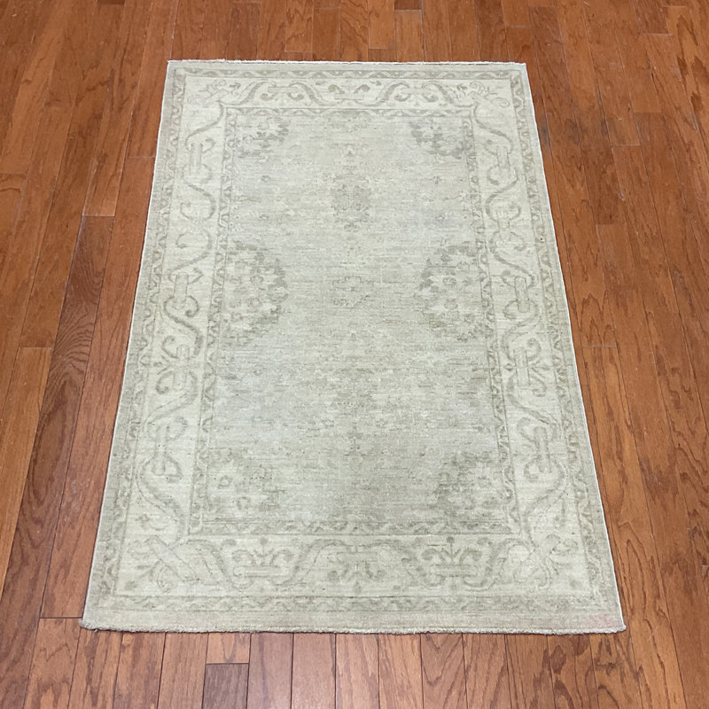  Handmade Oushak Whitewash Wool Rug