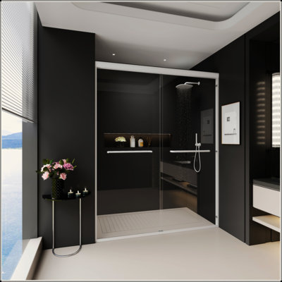 Double porte de douche coulissante, porte coulissante semi-sans cadre pour salle de bain avec verre trempé de 1/4 po (6 mm) pour douche à l'italienne