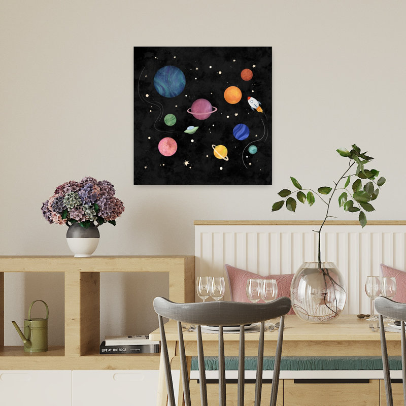Art mural fantaisiste, scène contemporaine colorée, paysage contemporain abstrait, H 18 po x l 18 po