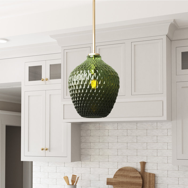 Luminaire suspendu en verre texturé 1 lumière Parsnath, Vert