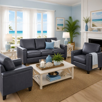 Deboer Genuine Leather Living Room Set