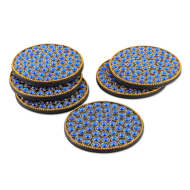 Novica Handmade Royal Glitz Beaded Wood Coasters