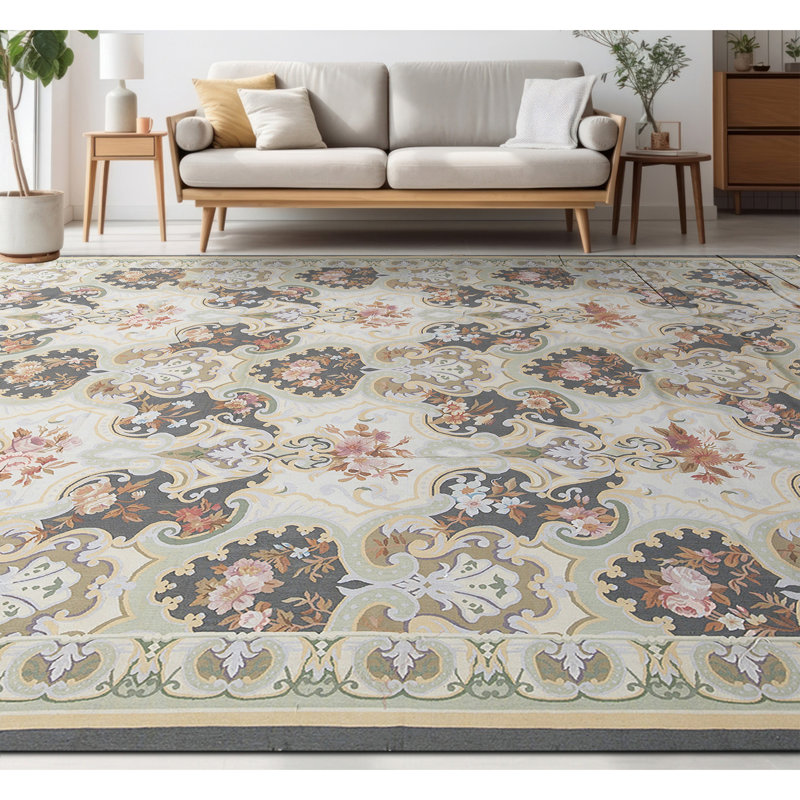 Hand-Knotted High-Quality Green and Green Area Rug