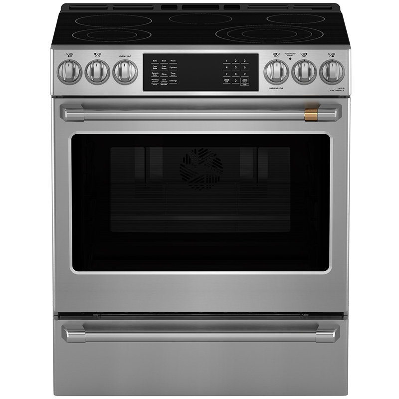 Cuisinière électrique encastrée à contrôle frontal Café avec cuisson dynamique, tiroir chauffant et four en acier inoxydable - Crs70xawcs1