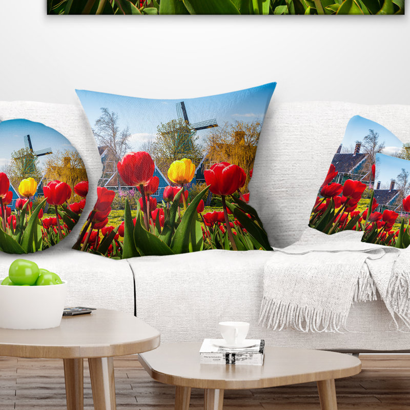 Tulipes au Pays-Bas - Coussin imprimé floral, 16 po x 1 po, Coussin décoratif