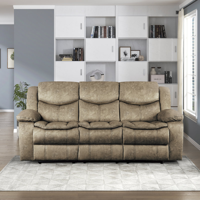 Hanhalyn 87.5" Traditional Microfiber Manual Glider Reclining Sofa with Gentle Gliding Motion, Polished Microfiber & Pocket Coil Comfort
