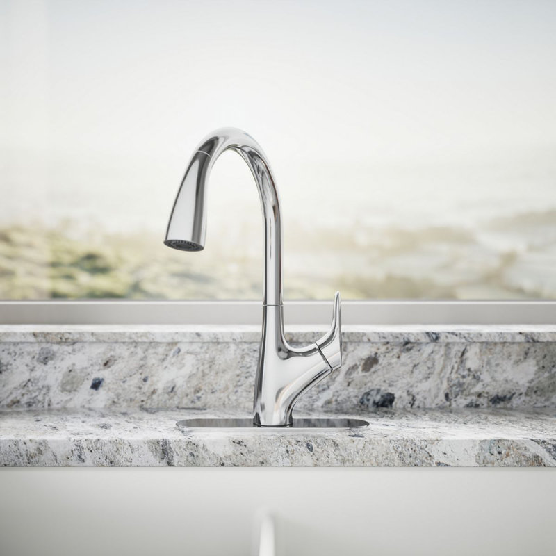 Rival Pull Down Single Handle Kitchen Faucet with Two-Function Sprayhead, Polished Chrome