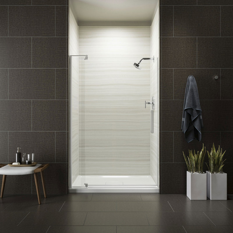 Revel 40'' x 74'' Pivot Shower Door with CleanCoat Technology, Bright Polished Silver