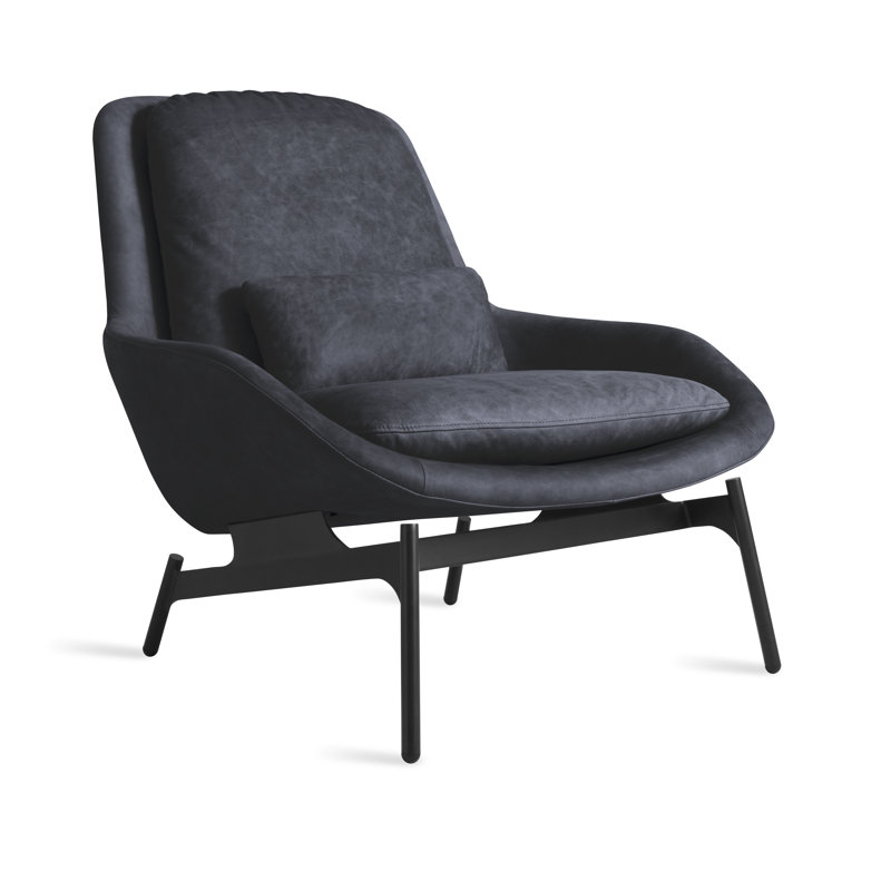 Field Lounge Chair Chair with Ottoman, Ink Genuine Leather