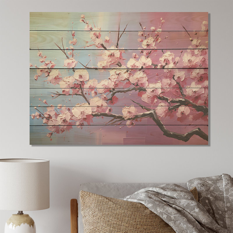 Pink Whispering Cherry Blossoms I - Flowers On Wood Print, 24" H x 32" W x 0.78" D