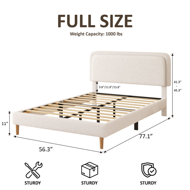 Base de lit plateforme rembourrée Elarza, Beige, Full