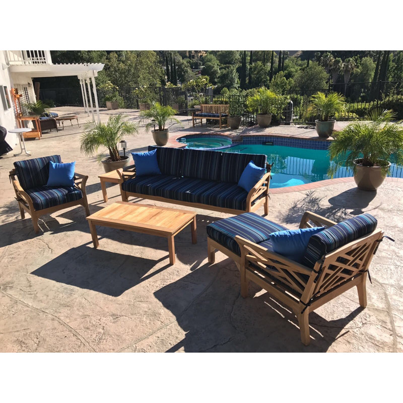 Ensembles de sièges en teck 4 pièces avec coussin Sunbrella