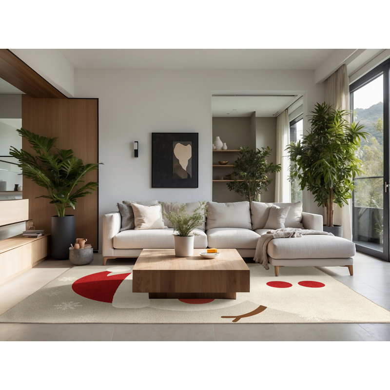 Soft Plush Fegan Christmas Modern & Contemporary Abstract Area Rug in Beige – Beige Binding, 7x10