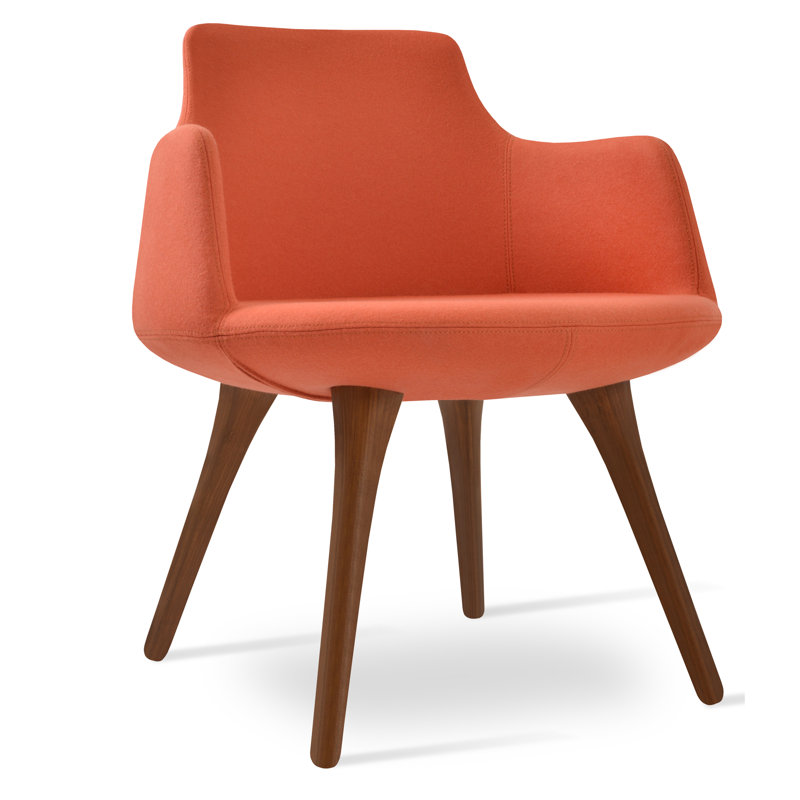 Dervish Metal Solid Back Arm Chair, Orange Wool