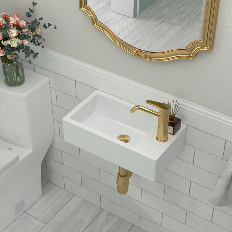 Beslend 18'' x 10" White Ceramic Rectangular Wall Mount Bathroom Sink