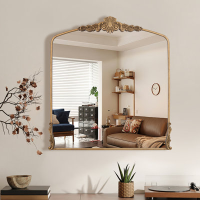 40"×37" Vintage Baroque Arch Wall Mounted Mirror With Gold Metal Frame For Living Room&Bedroom	