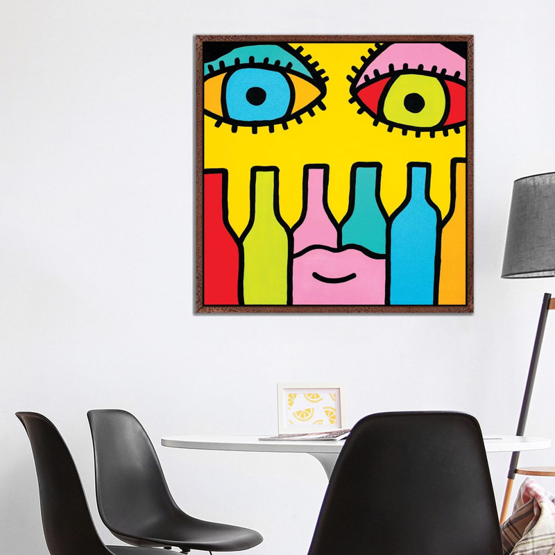 Wine Time by Billy The Artist - Print on Canvas, Classic Brown Wood Framed, 93.98 cm H x 93.98 cm W