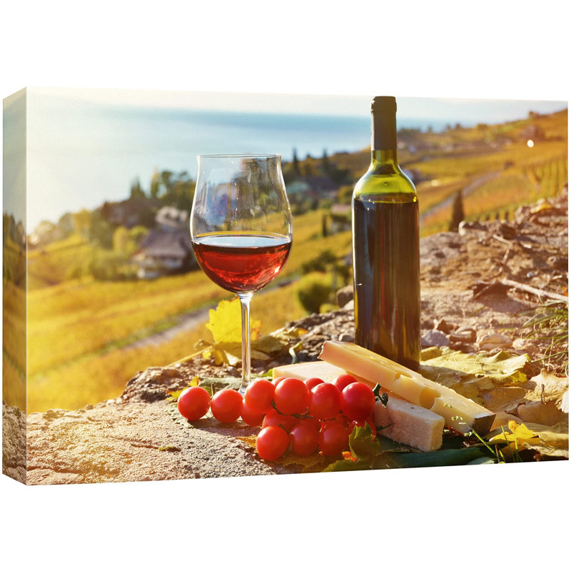 Rustic Bevera " Red Wine with Cheese and Tomatoes on Vine Drinks Cocktails " Print, 12'' H x 18'' W