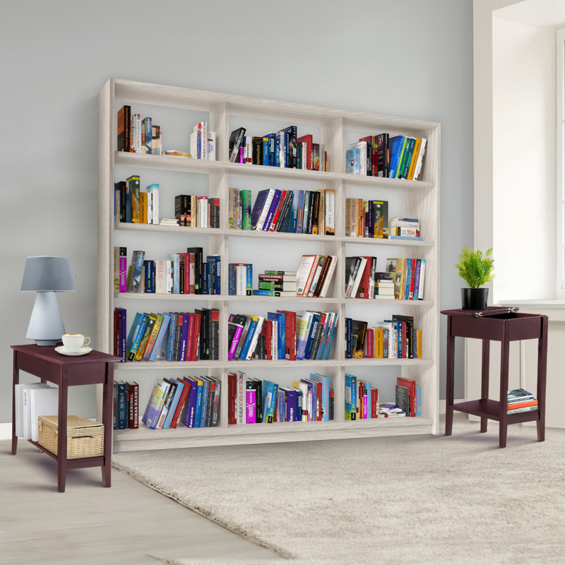 Table de bout moderne avec rangement rabattable et tablette ouverte Jonica, Cerisier