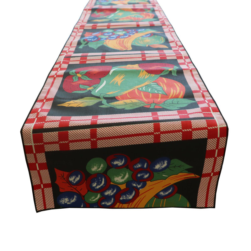Fruit Bundle Print Table Runner, 90" x 24", Black