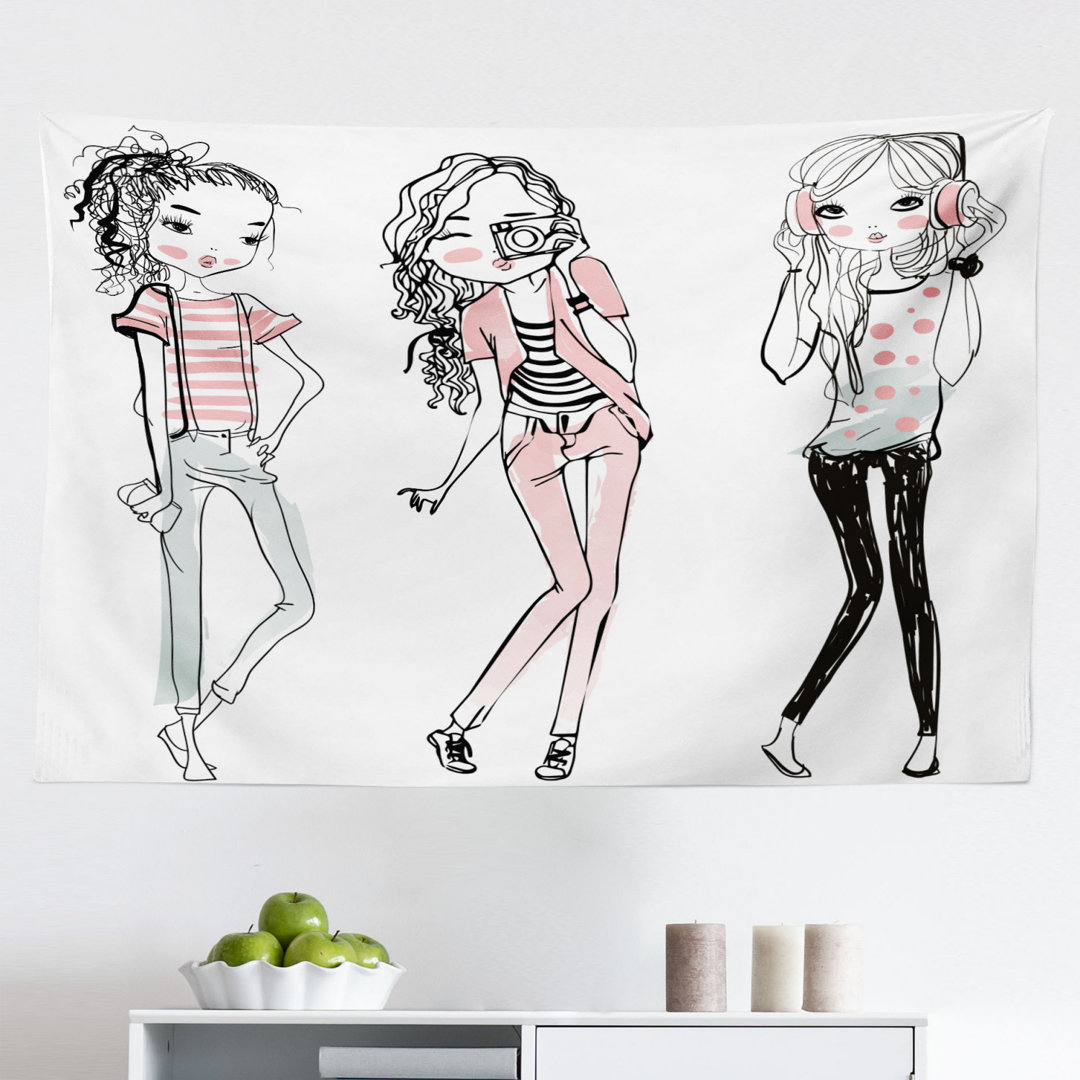 Wandbehang Skizze Cartoon Design Mädchen mit Make-up Kleidung Illustration