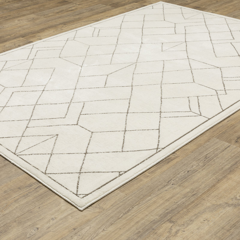 Tapis à motifs géométriques ivoire / taupe Arata Facets, Rectangle 7 pi 10 po x 10 pi 10 po