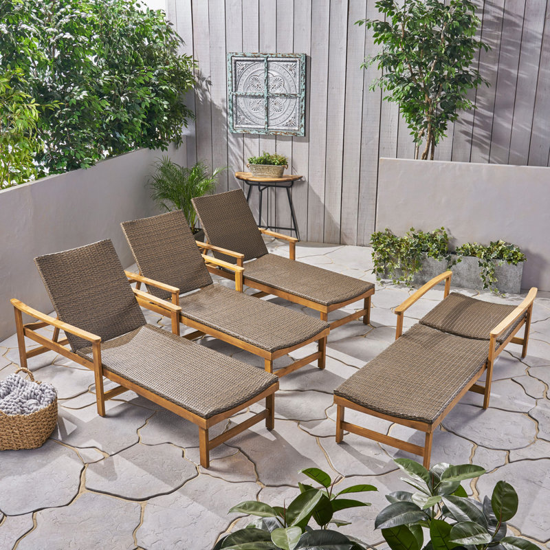 Anketell Outdoor Chaise Lounge, Natural Brown Frame/Mixed Mocha Cushion
