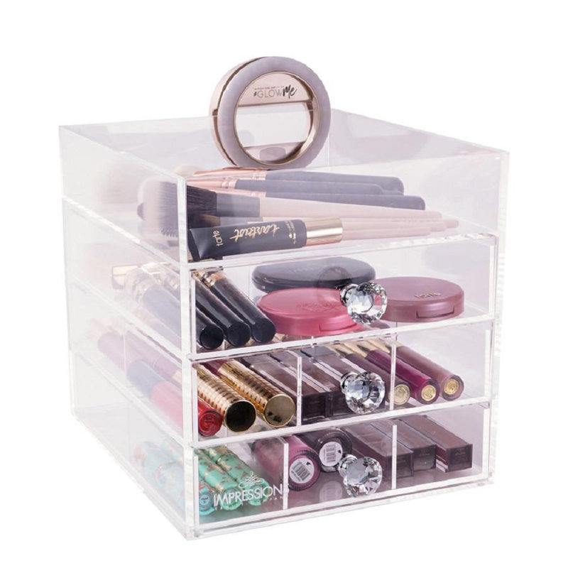 Organisateur de maquillage en acrylique à 4 niveaux avec 3 tiroirs Diamond Collection